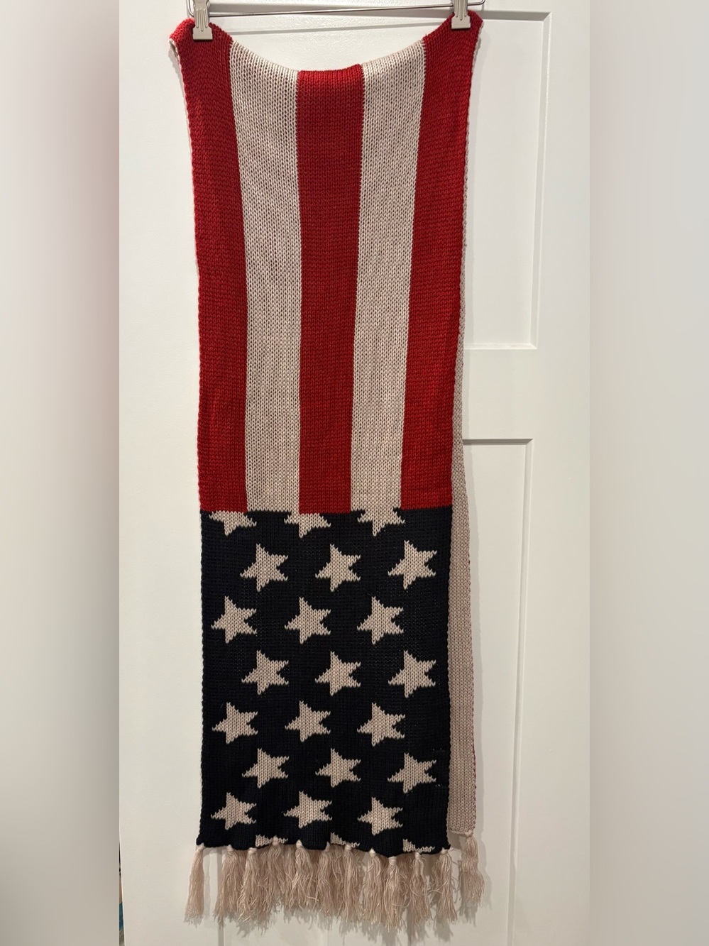 29 Palms Striped Stars Knit Scarf in Red, Navy & Cream-82 inches